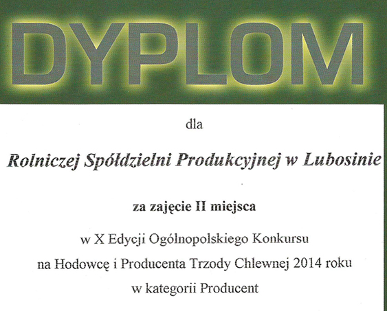 Dyplom dla RSP Lubosina